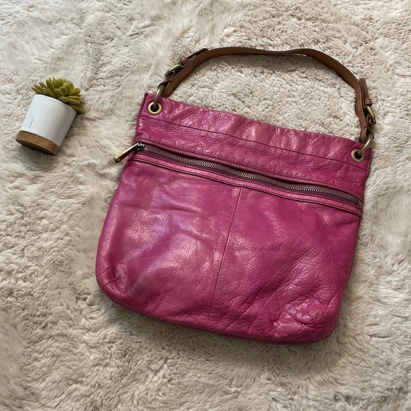 Fossil Pebbled Italian Leather Hobo Purse Rare  Bubble Gum Barbie Core Pink - Picture 2 of 8